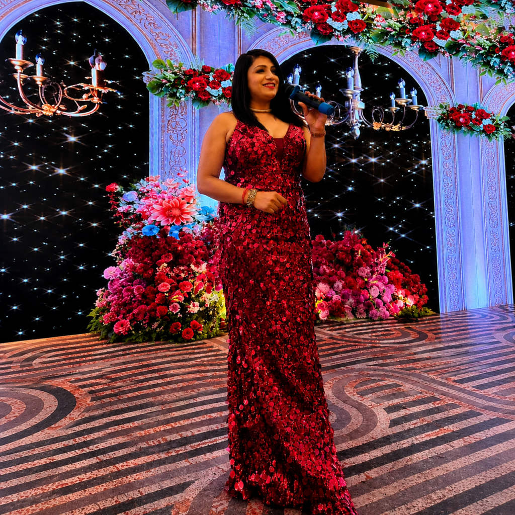 Anchor in red gown