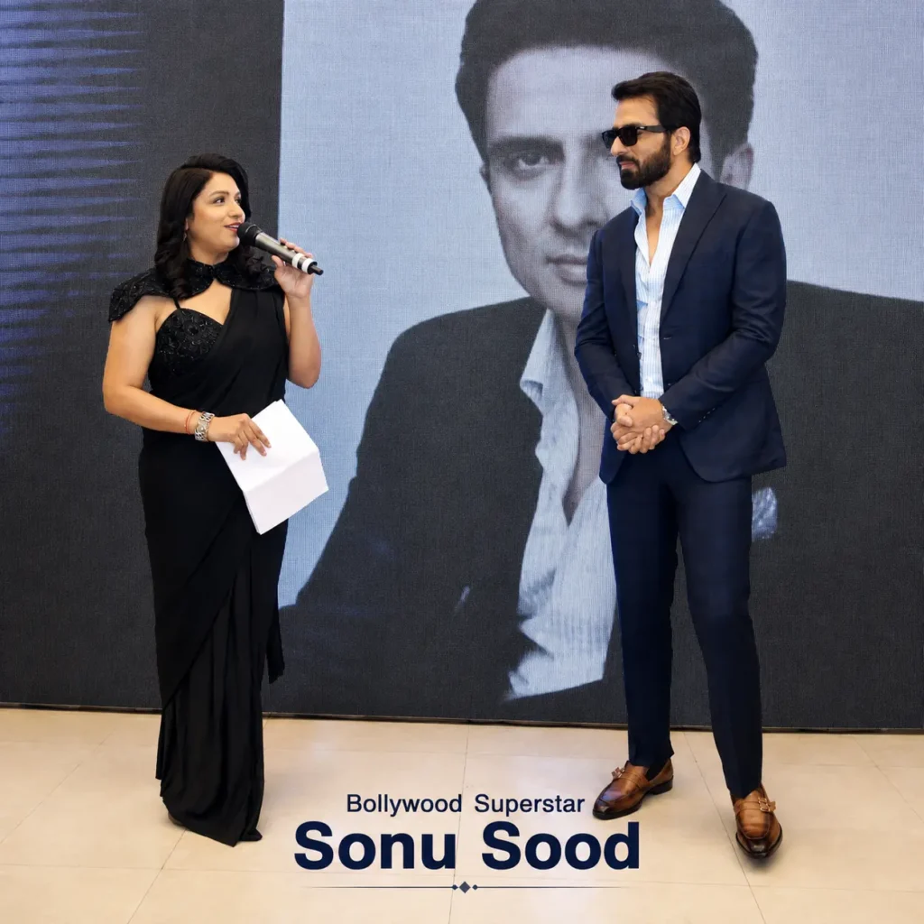anchor with sonu sood in event